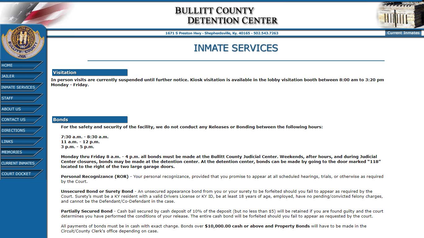 Bullitt County Detention Center - Inmate Services