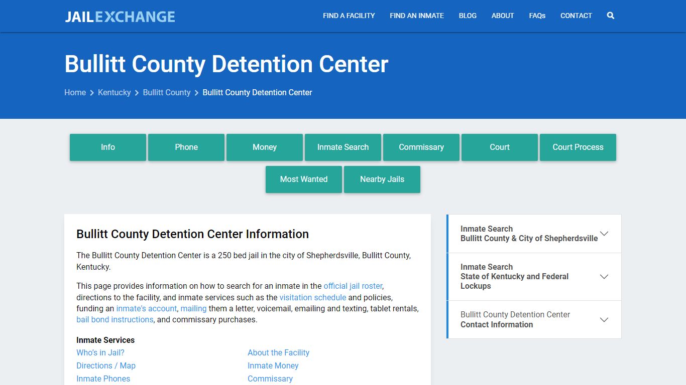 Bullitt County Detention Center, KY Inmate Search, Information